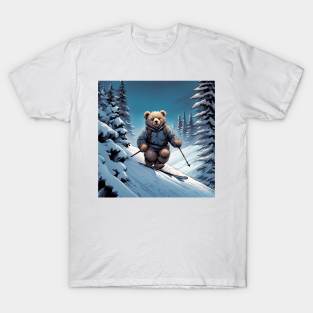 Teddy skiing down a hill in the snow T-Shirt